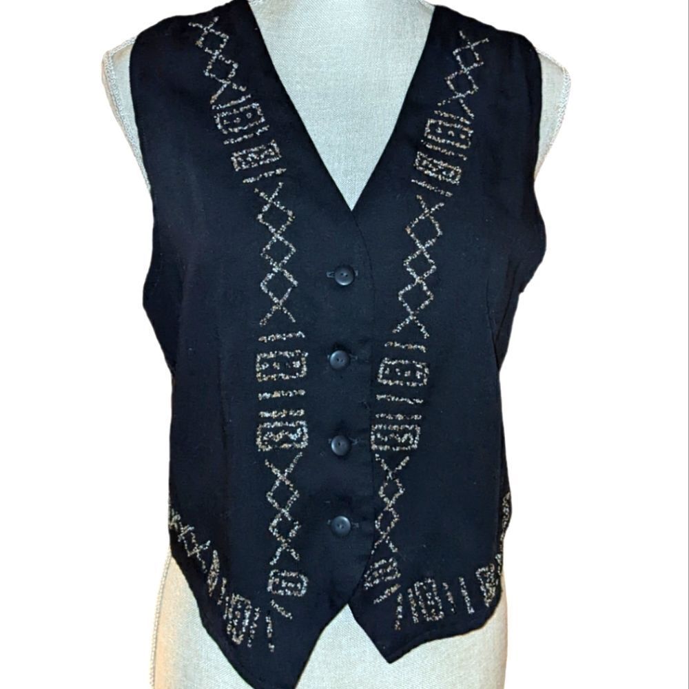 ‎Anxiety black vintage vest with beaded details